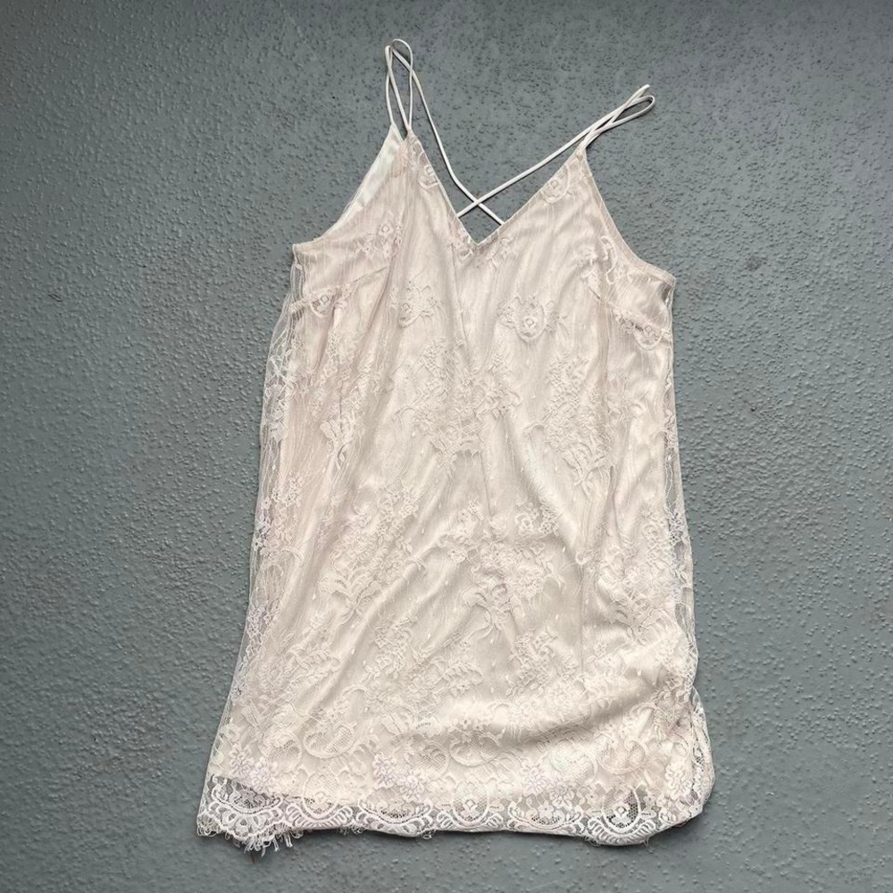 Lush Ivory Lace Mini Dress Size Large Sleeveless V Neck‎ Criss Cross Back Party